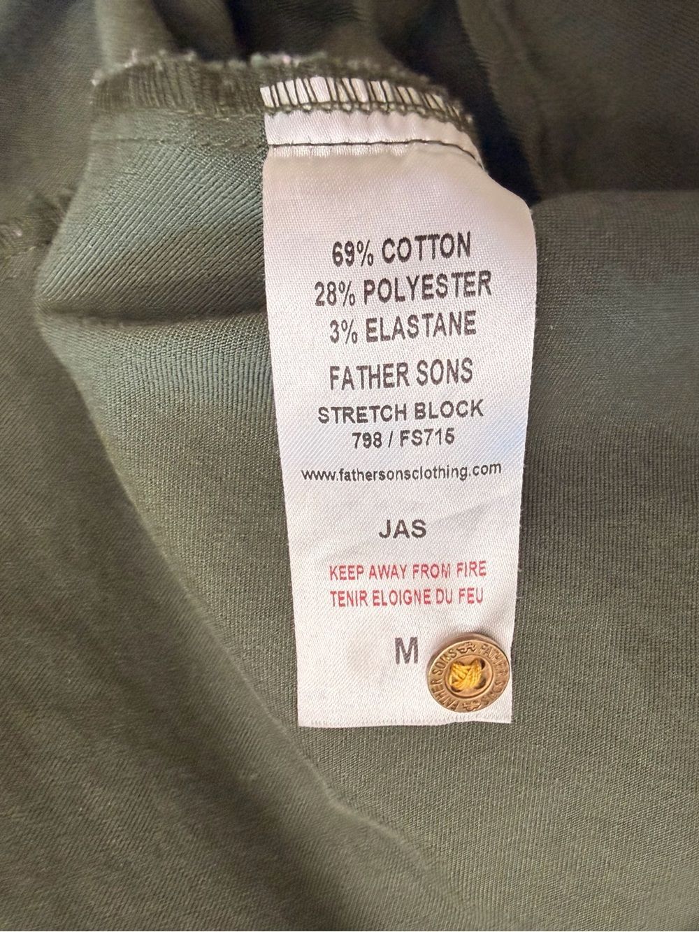Father & Sons Olive Green Stretch Slim Fit Mandarin Grandad Collar Shirt M - Picture 4 of 9
